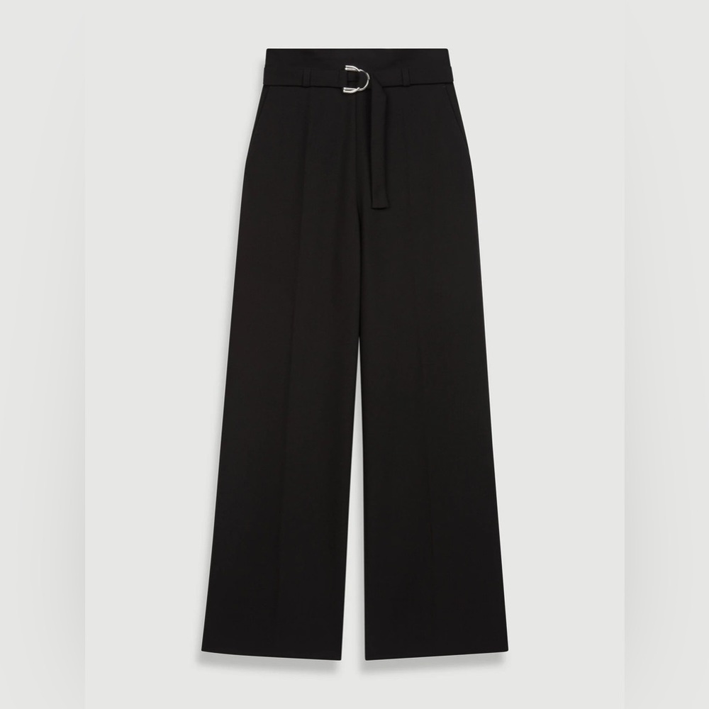 Maje Wide Belted Trousers - Dark Navy